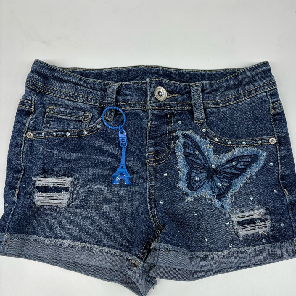 Denim Butterfly Embellished Girl shorts 6x
